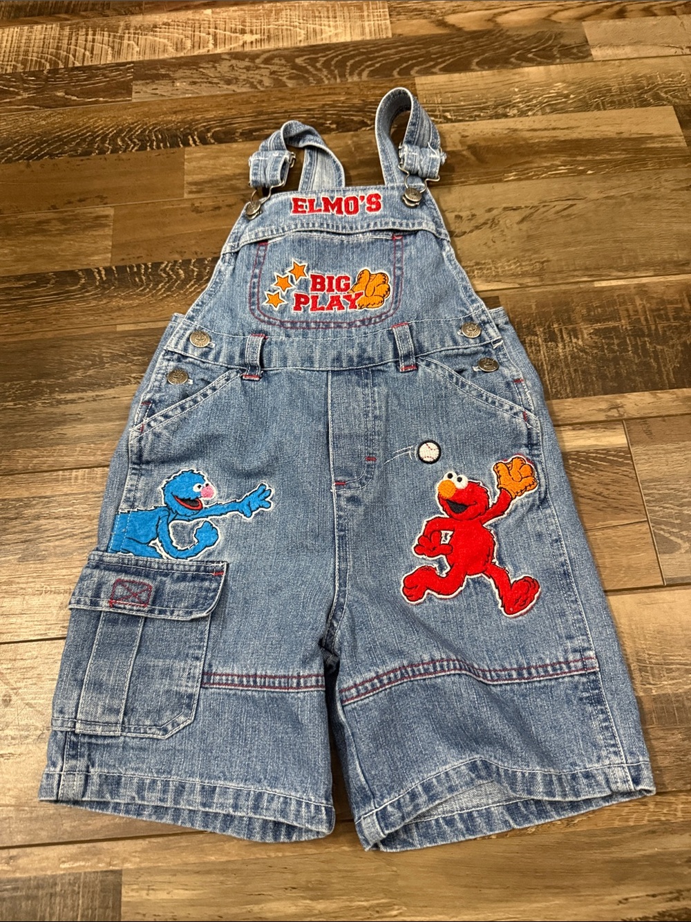 VTG Sesame Street Light Blue Denim Overalls with Red Elmo